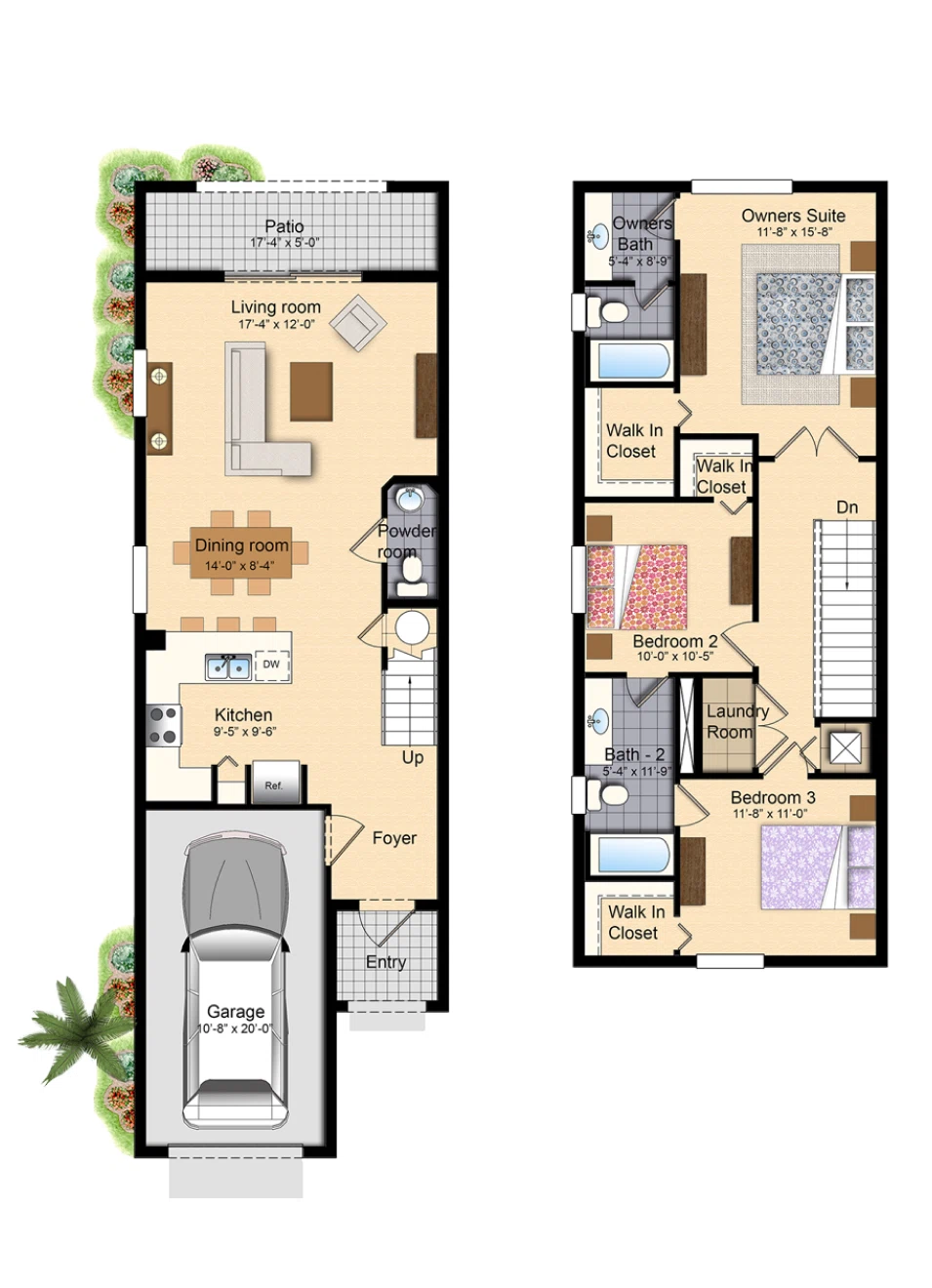 3D Rendering of 2D Floor Plan with Multiple Room, Guest Room, Kitchen, and Office