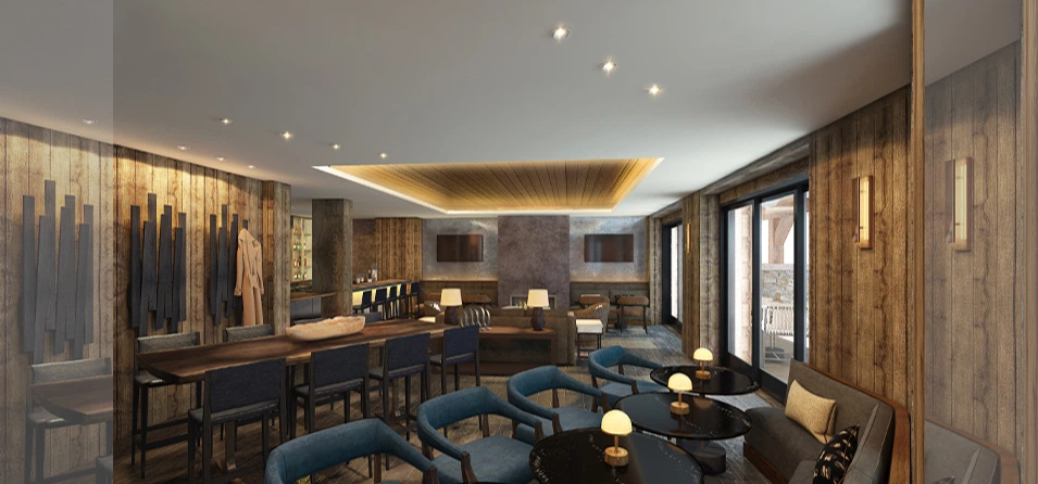 3D Interior Rendering Great Room to Kitchen