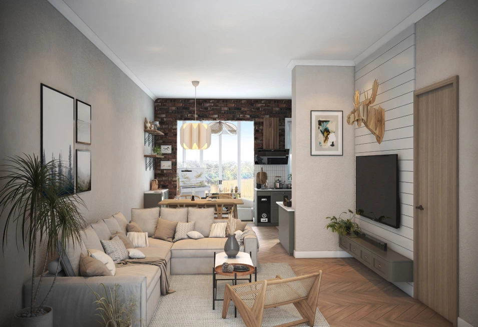3D Rendering and Visualizaation Living Dining Area