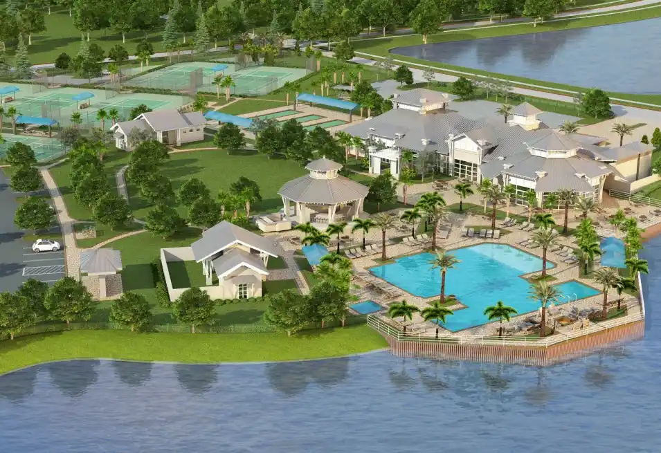 3D Aerial Rendering Showcasing a Residential Neighborhood