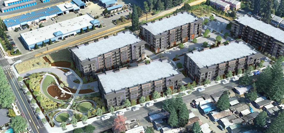 3D Aerial Rendering of Urban Housing Development Project