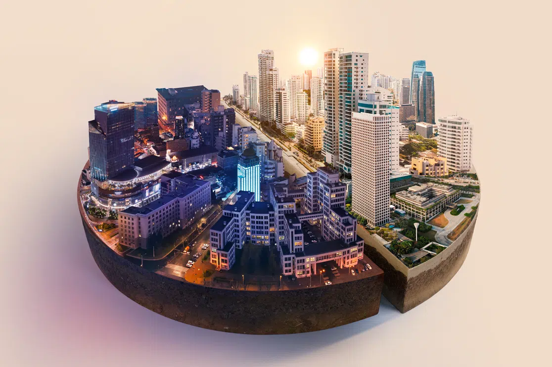 AI 3D Architectural Rendering of Urban Cityscape