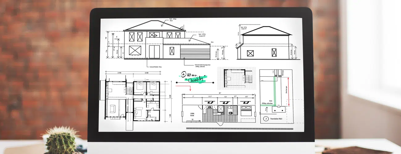 Architectural elevation drawing showing residential building façade with accurate dimensions