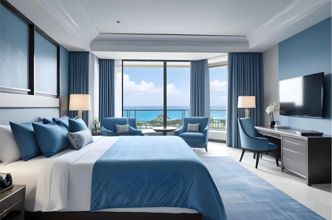 Blue hotel room interior design