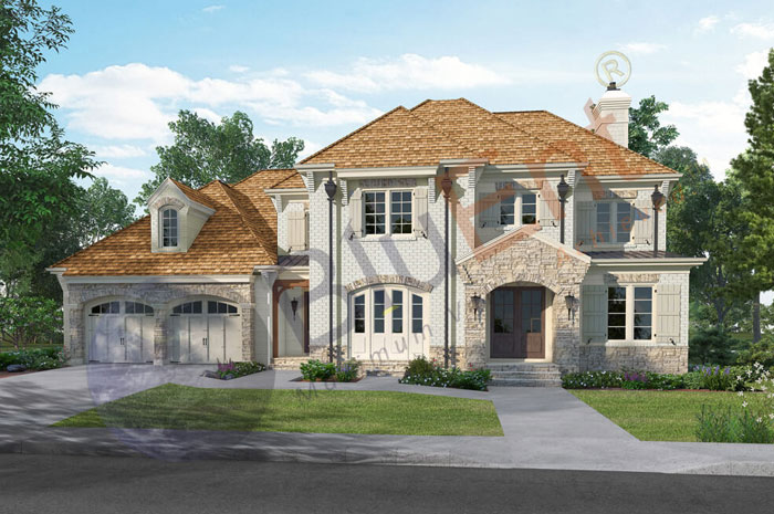 Exterior rendering of spacious bungalow by BluEntCAD