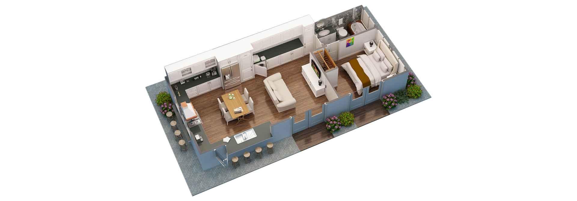 Cutaway Interior 3D Renderings of Home with Detailed Section Views