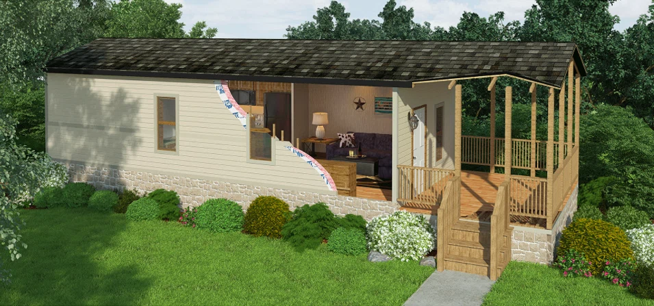 3D Cutaway Rendering of a Home and Commercial Office Space