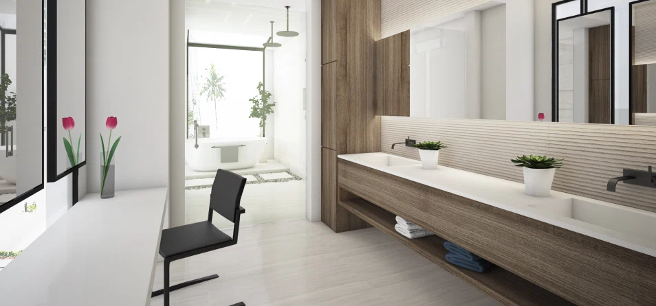 High-Resolution 3D Interior View of a Hallway and Office