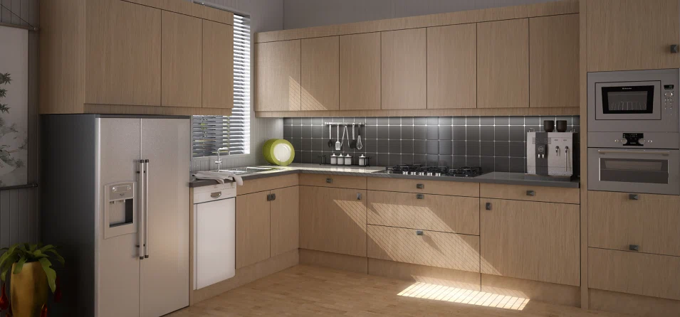 Detailed 3D Interior Rendering of a Modern Kitchen