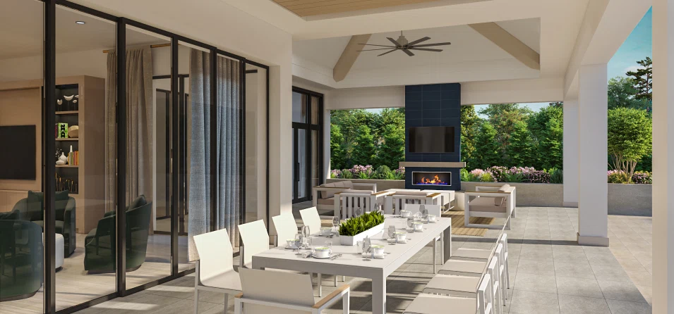 3D Interior View of a House Backyard and Patio