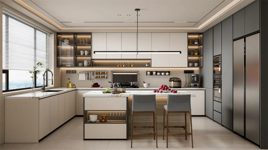 Modern Handleless 3D Kitchen Design Rendering