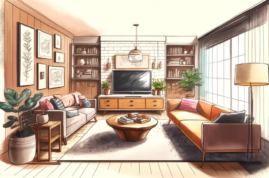 Multiple 3D Living Room Rendering Styles