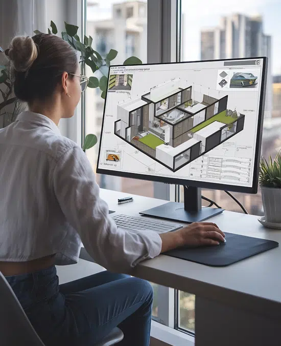 Architect working on 3D residential building model for design development