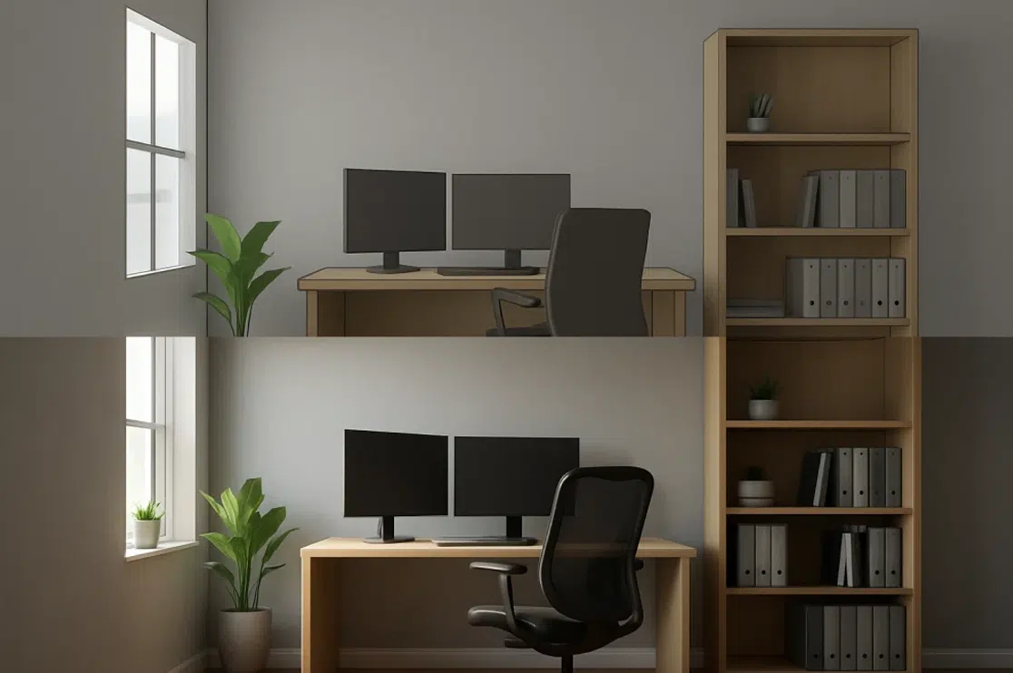 Photorealistic Vs Low Quality 3D Office Space CGI