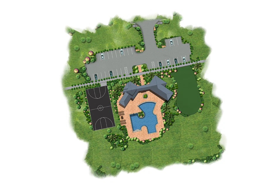 Contemporary 3D Plat Plan Rendering Showing Building Placement