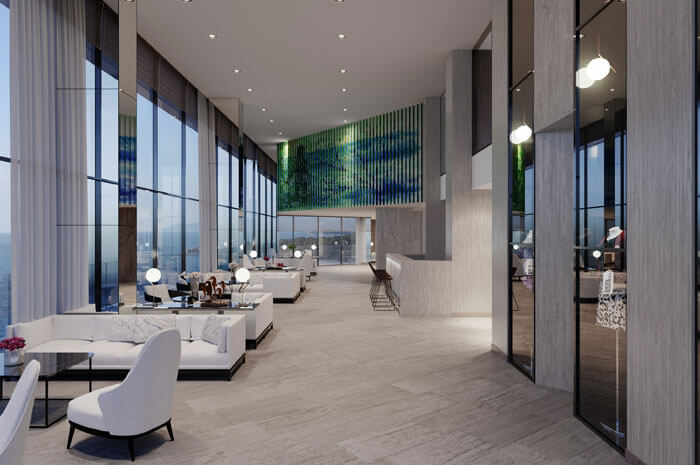 White sofas inside building